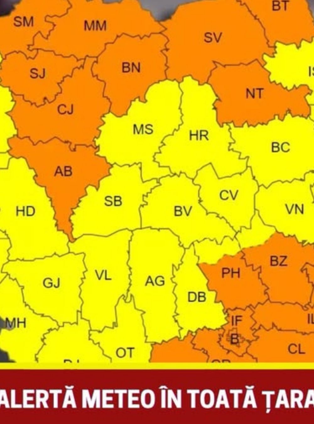 Meteorologii au emis coduri galben și portocaliu în toată țara
