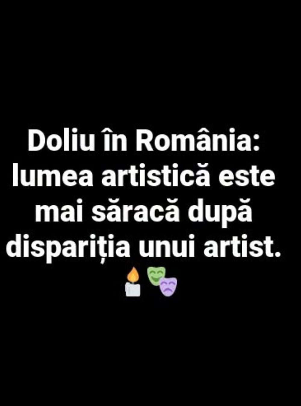 Doliu în România: scena artistică a pierdut un talent, iar lumea culturii rămâne mai săracă.