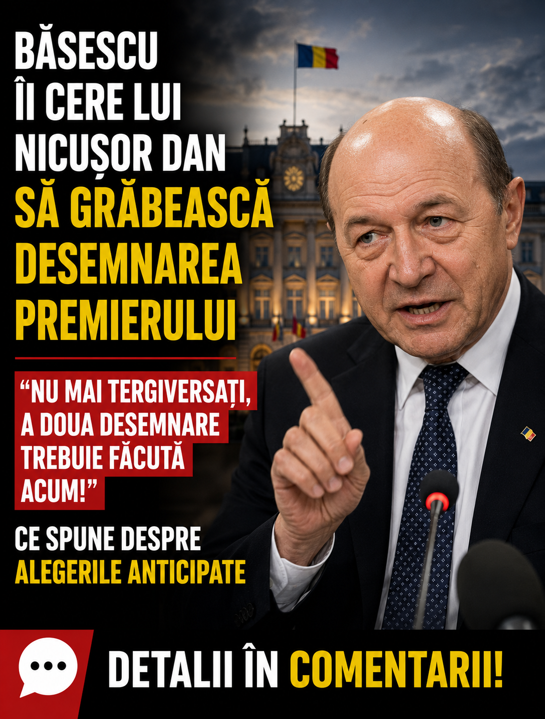 Băsescu îi cere lui Nicușor Dan să grăbească desemnarea premierului. Ce spune despre alegerile anticipate
