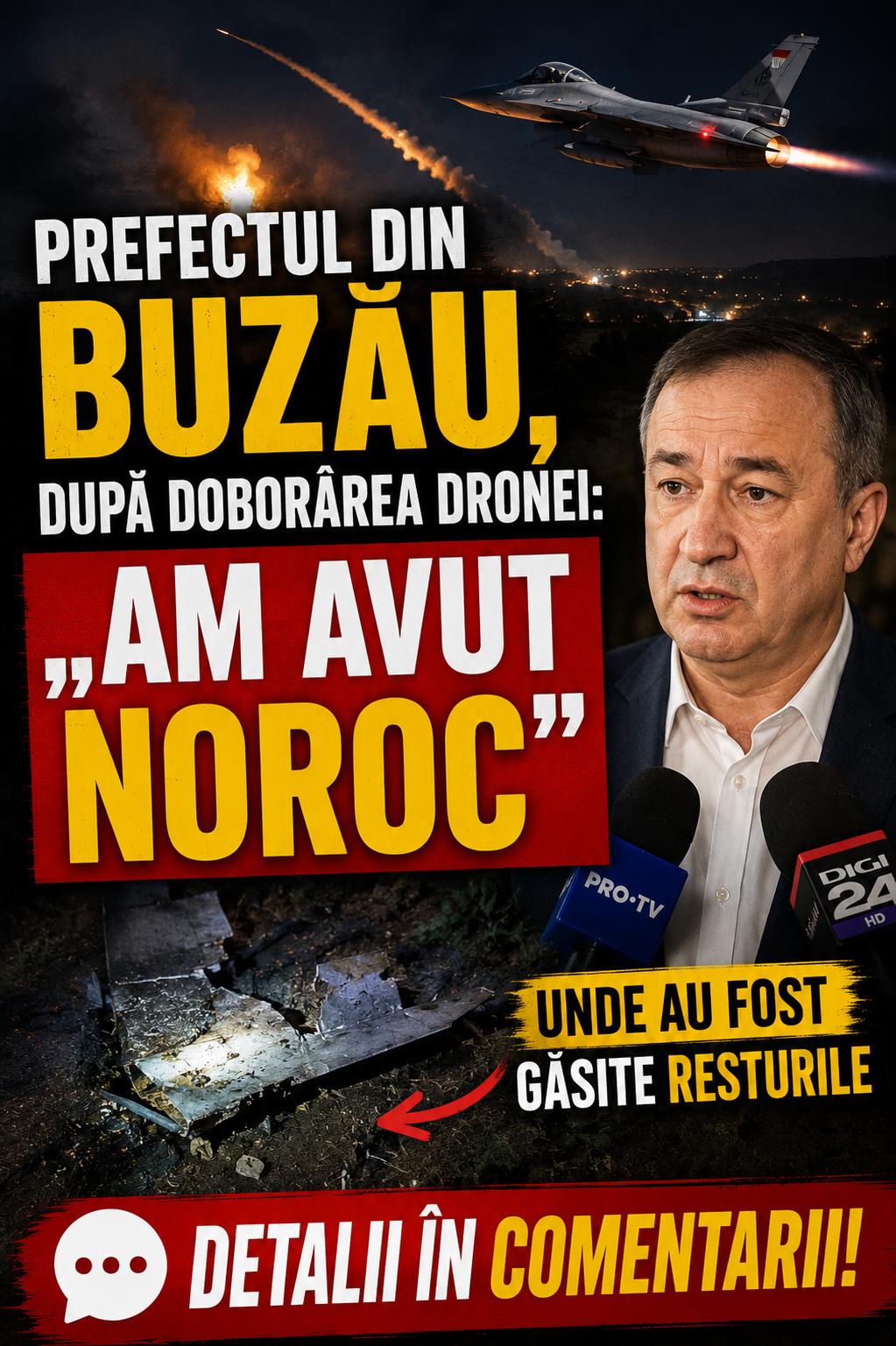Prefectul din Buzău, după doborârea dronei: „Am avut noroc”. Unde au fost găsite resturile