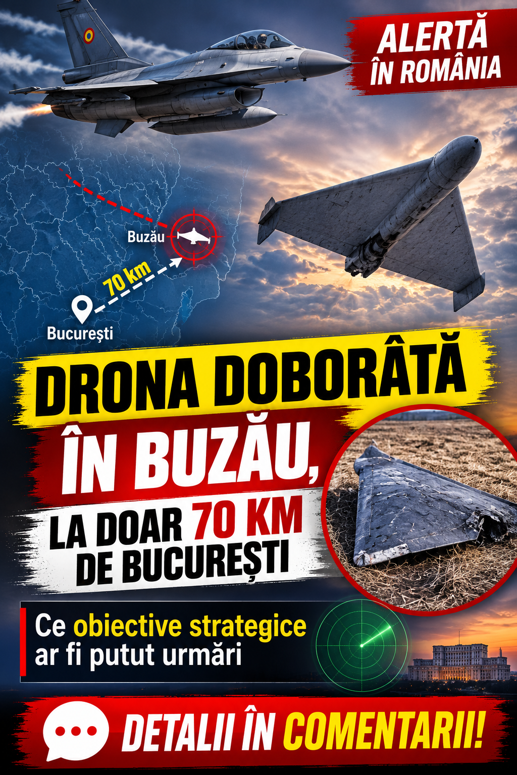 Drona doborâtă în Buzău, la doar 70 km de București. Ce obiective strategice ar fi putut urmări