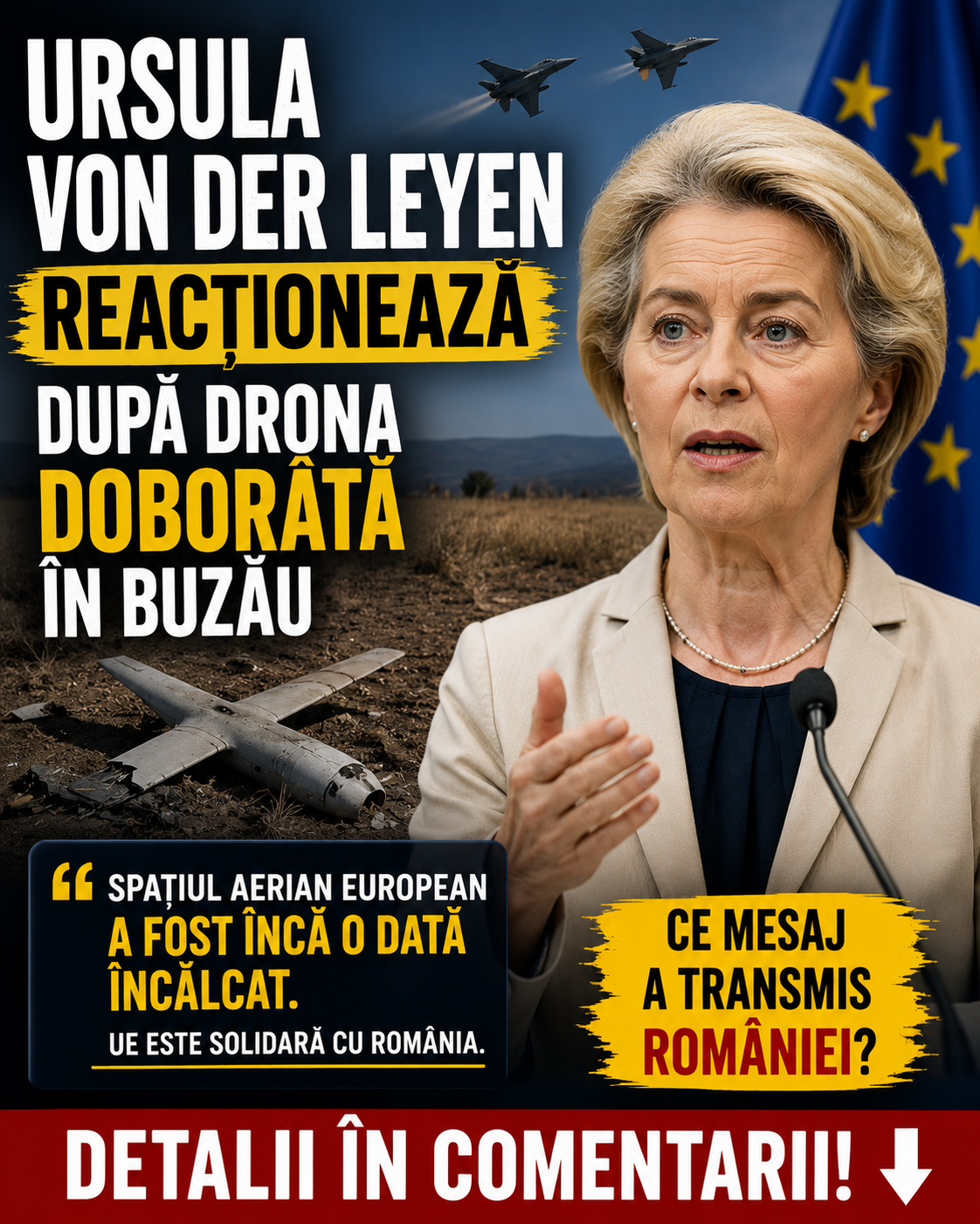 Ursula von der Leyen reacționează după drona doborâtă în Buzău