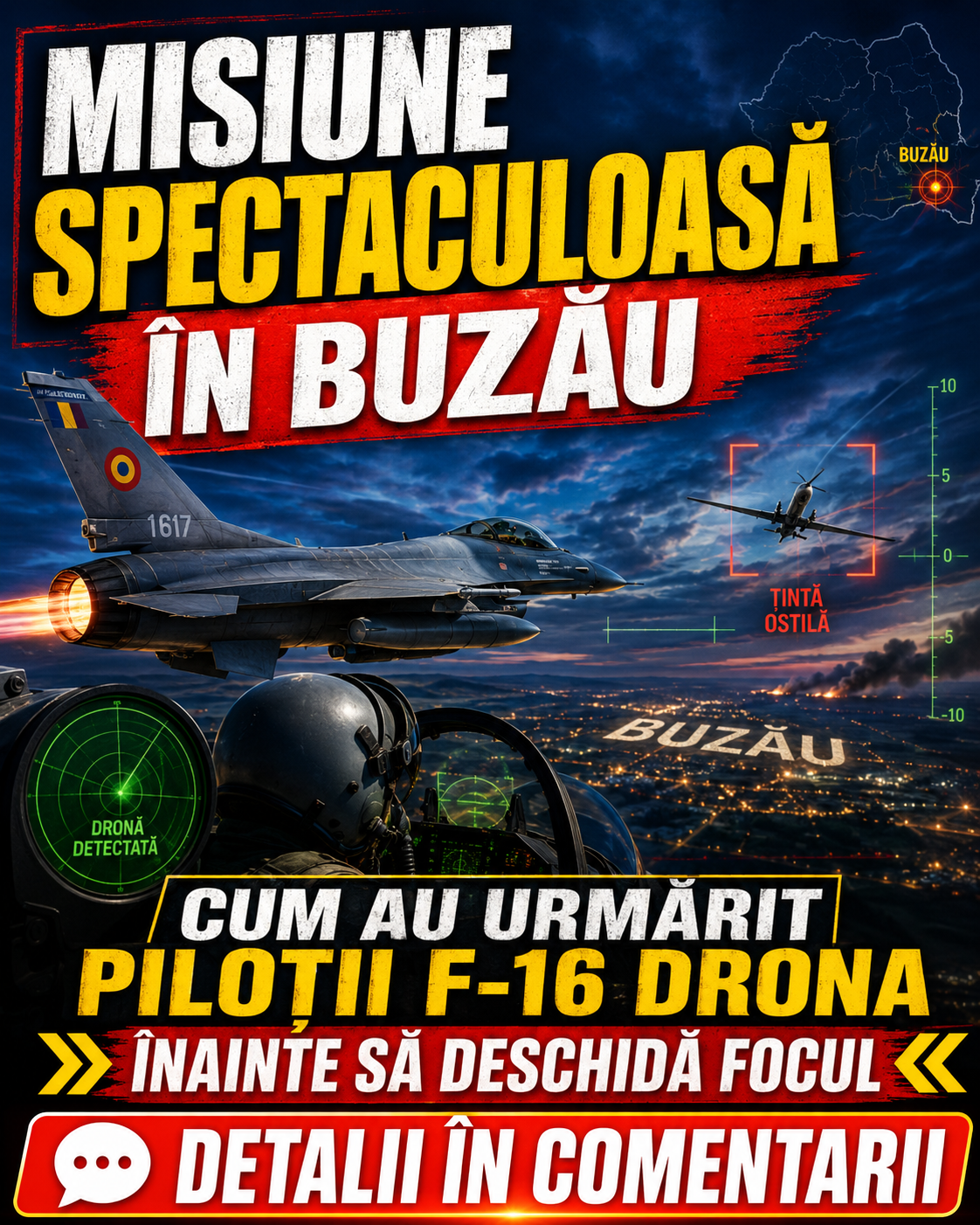Misiune spectaculoasă în Buzău: cum au urmărit piloții F-16 drona înainte să deschidă focul