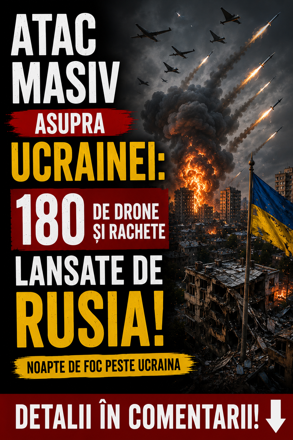 Atac masiv asupra Ucrainei: 180 de drone și rachete lansate de Rusia. Detalii în comentarii