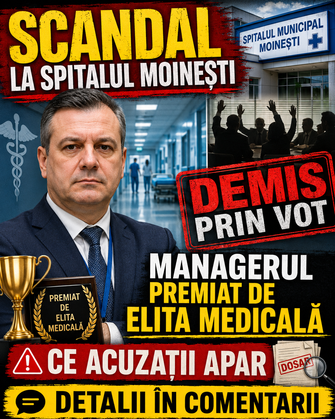 Scandal la Spitalul Moinești: managerul premiat de elita medicală, demis prin vot. Ce acuzații apar