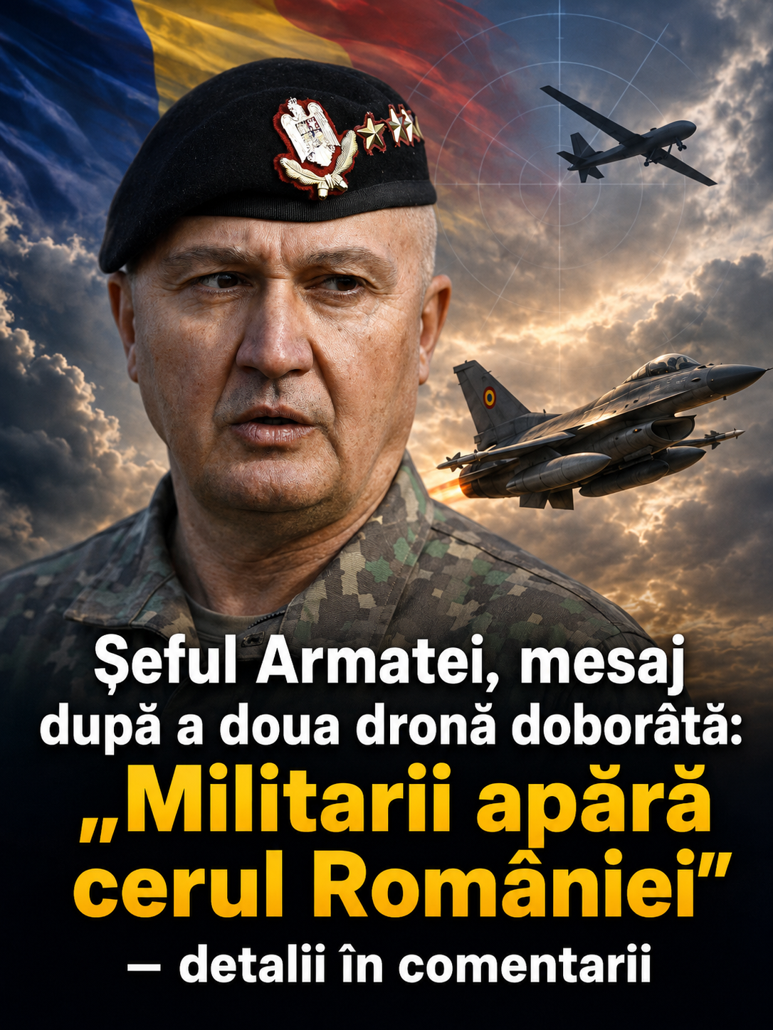 Șeful Armatei, mesaj după a doua dronă doborâtă: „Militarii apără cerul României”